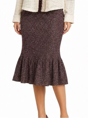 St. John Collection FA21 Textured Knit Flounce Midi Skirt XL Wool Alpaca
